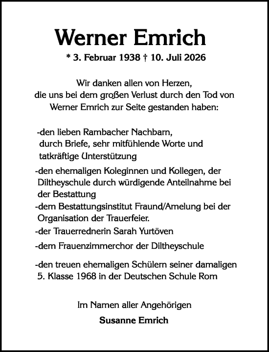 Traueranzeige von Werner Emrich von Wiesbadener Kurier