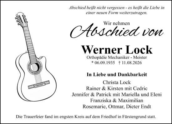 Traueranzeige von Werner Lock von Odenwälder Echo
