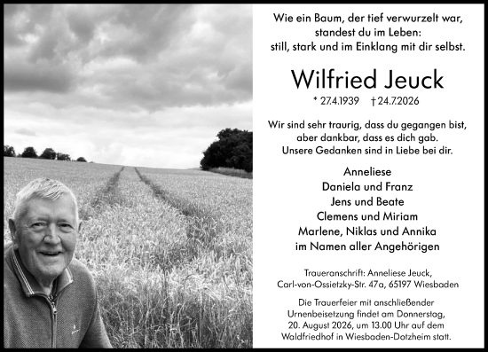 Traueranzeige von Wilfried Jeuck von Wiesbadener Kurier
