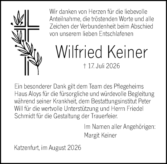 Traueranzeige von Wilfried Keiner von Wetzlarer Neue Zeitung
