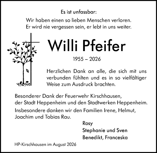 Traueranzeige von Willi Pfeifer von Starkenburger Echo