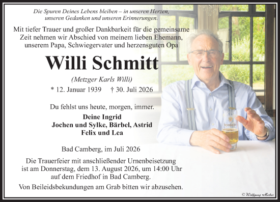 Traueranzeige von Willi Schmitt von Camberger Anzeiger