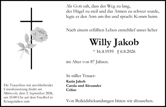 Traueranzeige von Willy Jakob von Rüsselsheimer Echo