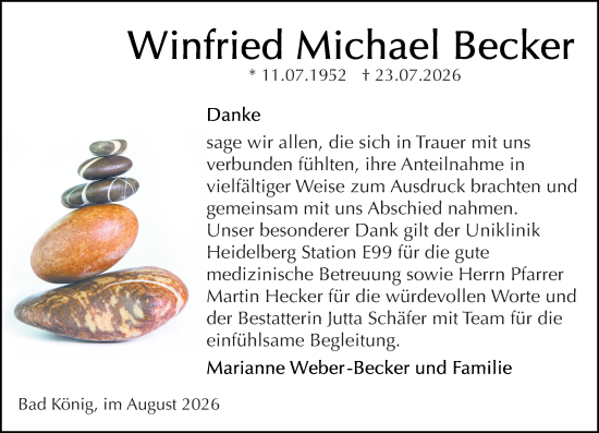 Traueranzeige von Winfried Michael Becker von Odenwälder Echo