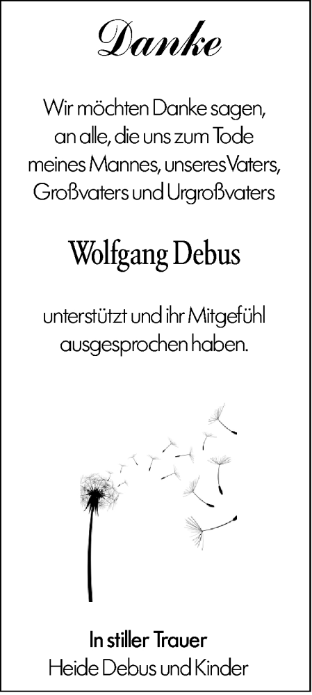 Traueranzeige von Wolfgang Debus von Dill Block