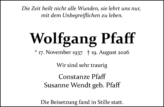 Traueranzeige von Wolfgang Pfaff von Wiesbadener Kurier