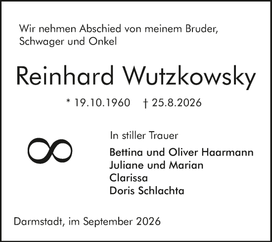 Traueranzeige von Reinhard Wutzkowsky 