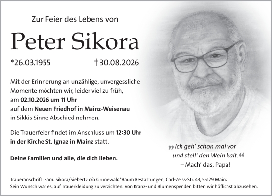 Traueranzeige von Peter Sikora von Allgemeine Zeitung Mainz