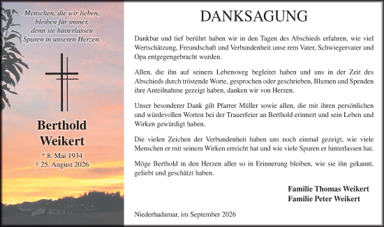 Traueranzeige von Berthold Weikert von Nassauische Neue Presse