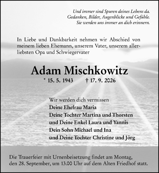 Traueranzeige von Adam Mischkowitz von Hochheimer Zeitung
