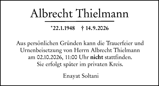 Traueranzeige von Albrecht Thielmann von Dill Block