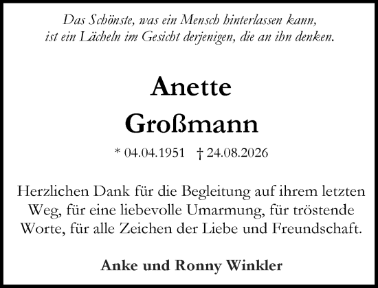 Traueranzeige von Anette Großmann von Darmstädter Echo
