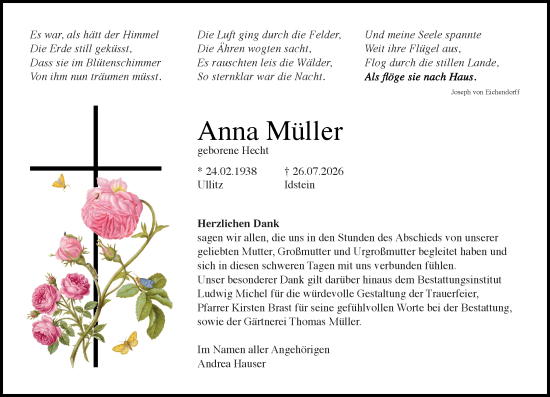 Traueranzeige von Anna Müller von Idsteiner Land/Untertaunus