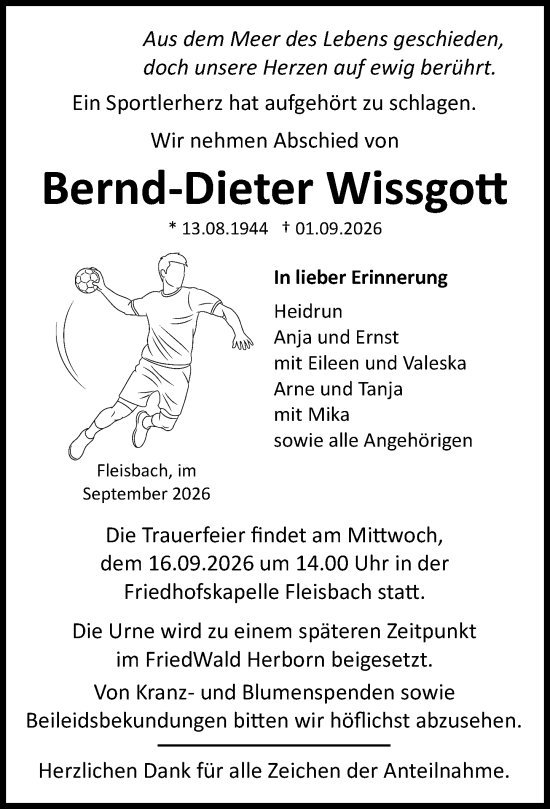Traueranzeige von Bernd-Dieter Wissgott von Dill Block