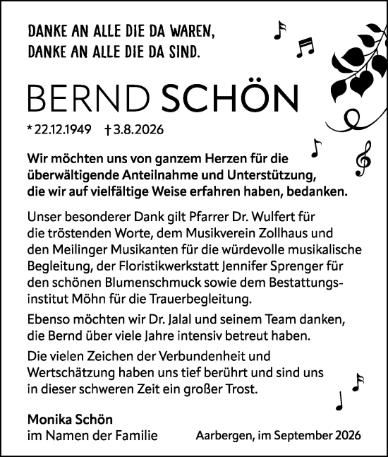 Traueranzeige von Bernd Schön von Wiesbadener Kurier