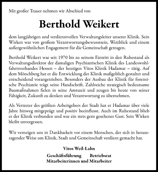Traueranzeige von Berthold Weikert von Nassauische Neue Presse