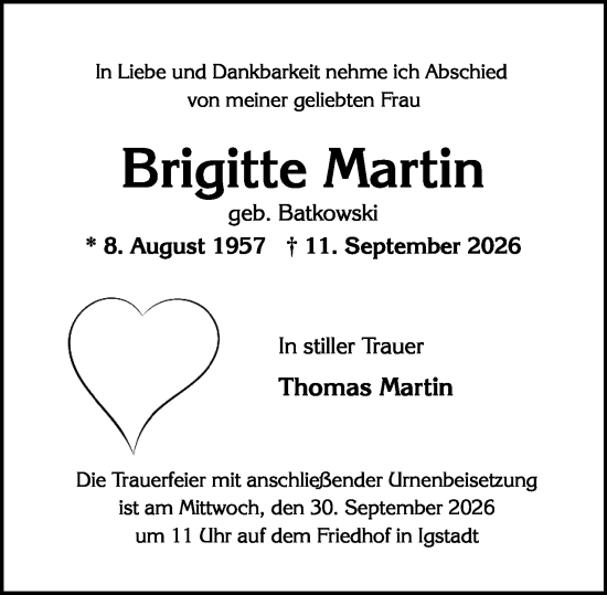 Traueranzeige von Brigitte Martin von Wiesbadener Kurier