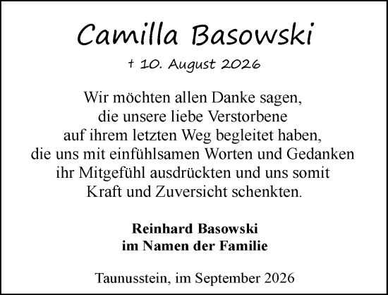 Traueranzeige von Camilla Basowski von Rheingau-Taunus-Kreis Wochenblatt