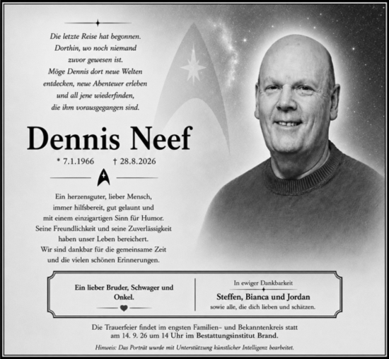 Traueranzeige von Dennis Neef von Allgemeine Zeitung Alzey