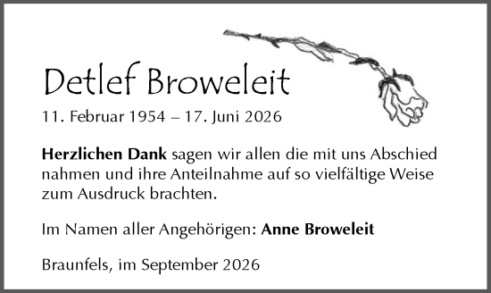 Traueranzeige von Detlef Broweleit von Wetzlarer Neue Zeitung