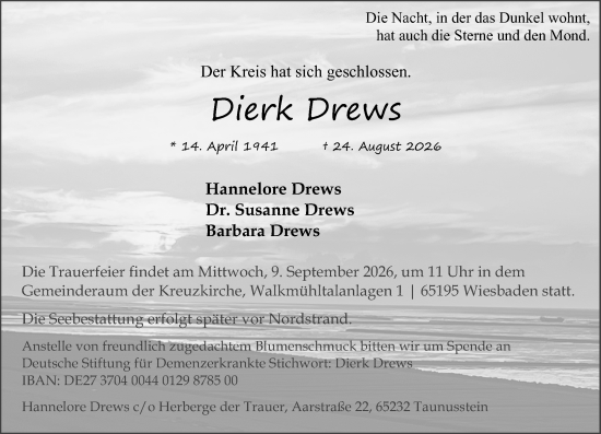 Traueranzeige von Dierk Drews von Wiesbadener Kurier