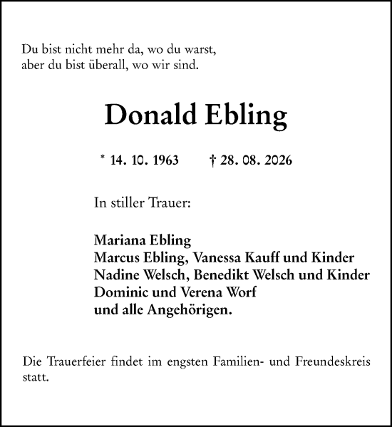 Traueranzeige von Donald Ebling von Allgemeine Zeitung Mainz