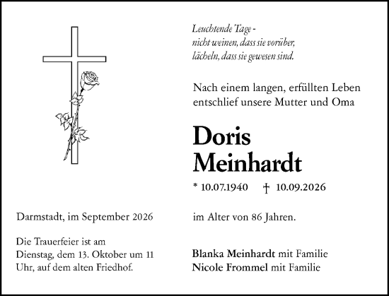 Traueranzeige von Doris Meinhardt von Darmstädter Echo