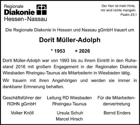 Traueranzeige von Dorit Müller-Adolph von Allgemeine Zeitung Mainz