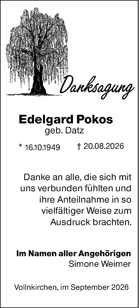 Traueranzeige von Edelgard Pokos von Wetzlarer Neue Zeitung