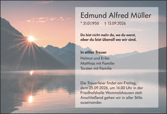 Traueranzeige von Edmund Alfred Müller von Hinterländer Anzeiger