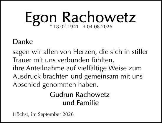 Traueranzeige von Egon Rachowetz von Odenwälder Echo