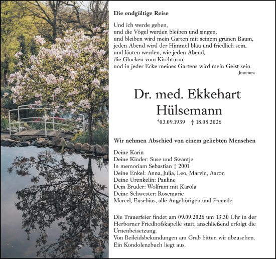 Traueranzeige von Ekkehart Hülsemann von Dill Block