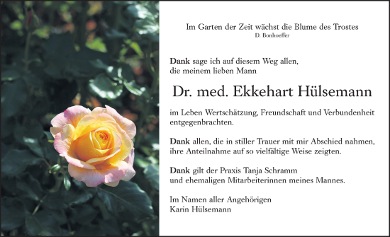 Traueranzeige von Ekkehart Hülsemann von Dill Block