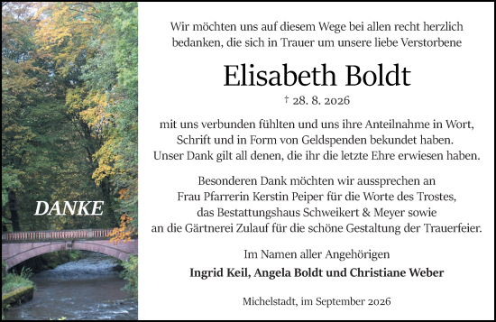 Traueranzeige von Elisabeth Boldt von Odenwälder Echo
