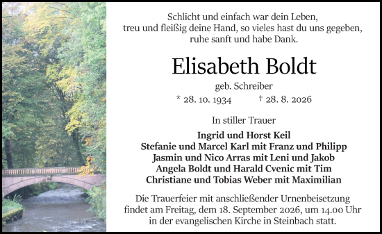 Traueranzeige von Elisabeth Boldt von Odenwälder Echo