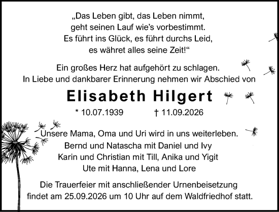 Traueranzeige von Elisabeth Hilgert von Darmstädter Echo