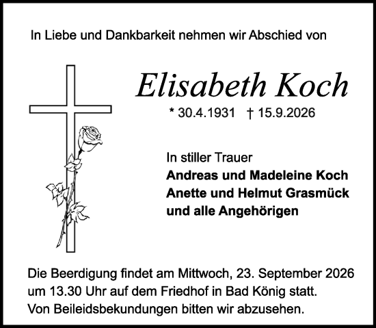 Traueranzeige von Elisabeth Koch von Odenwälder Echo