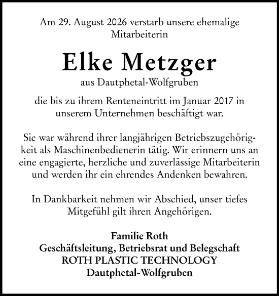 Traueranzeige von Elke Metzger von Hinterländer Anzeiger