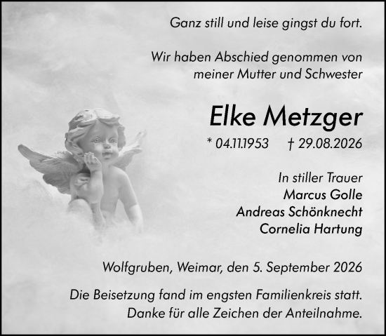 Traueranzeige von Elke Metzger von Hinterländer Anzeiger