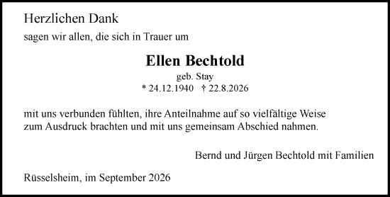 Traueranzeige von Ellen Bechtold von Rüsselsheimer Echo