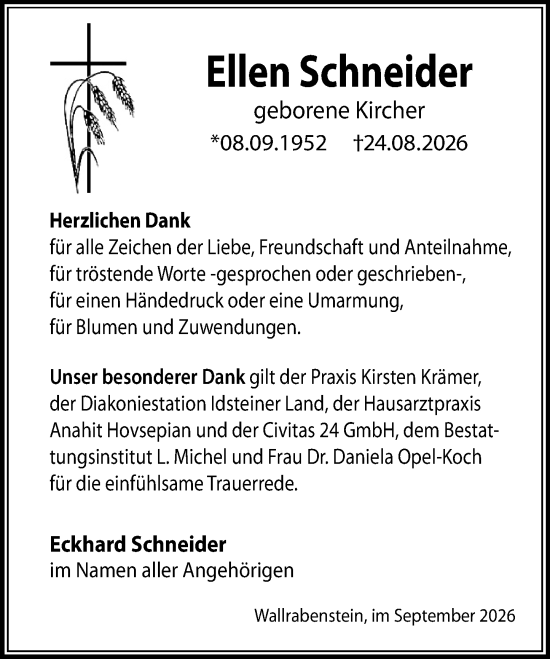 Traueranzeige von Ellen Schneider von Idsteiner Land/Untertaunus