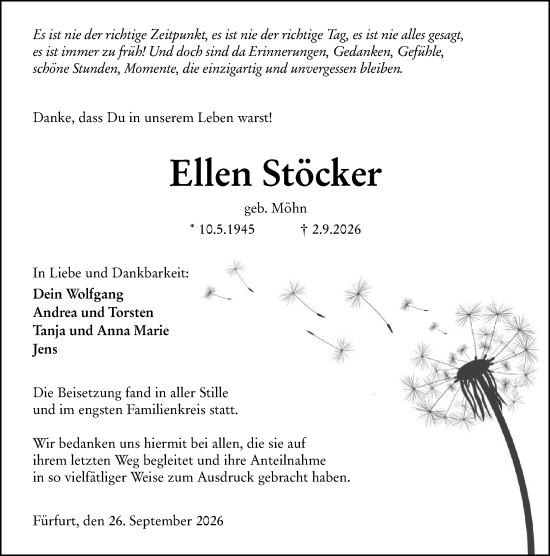 Traueranzeige von Ellen Stöcker von Weilburger Tageblatt