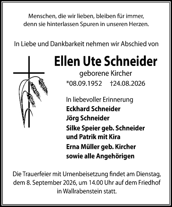 Traueranzeige von Ellen Ute Schneider von Idsteiner Land/Untertaunus