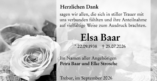 Traueranzeige von Elsa Baar von Groß-Gerauer Echo