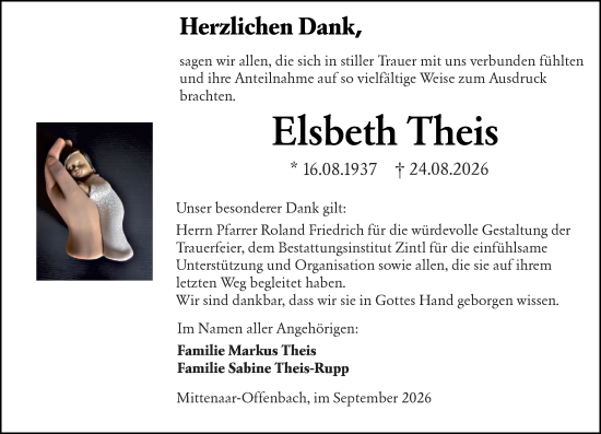 Traueranzeige von Elsbeth Theis von Dill Block