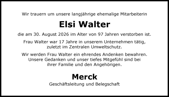 Traueranzeige von Elsi Walter von Darmstädter Echo
