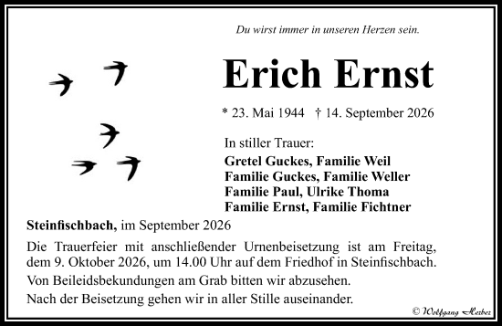 Traueranzeige von Erich Ernst von Camberger Anzeiger