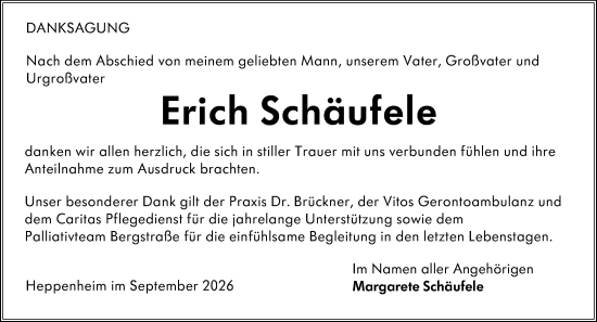 Traueranzeige von Erich Schäufele von Starkenburger Echo
