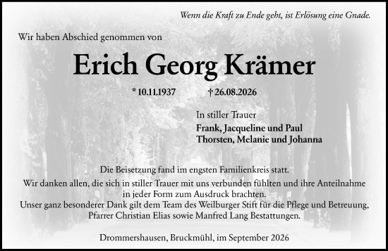 Traueranzeige von Erich Georg Krämer von Weilburger Tageblatt