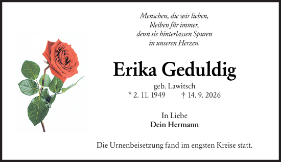 Traueranzeige von Erika Geduldig von Groß-Gerauer Echo